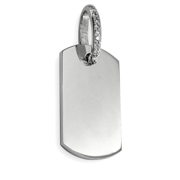 Diamond Cross Dog Tag Pendant with Scattered Cross Texture in 14K White Gold