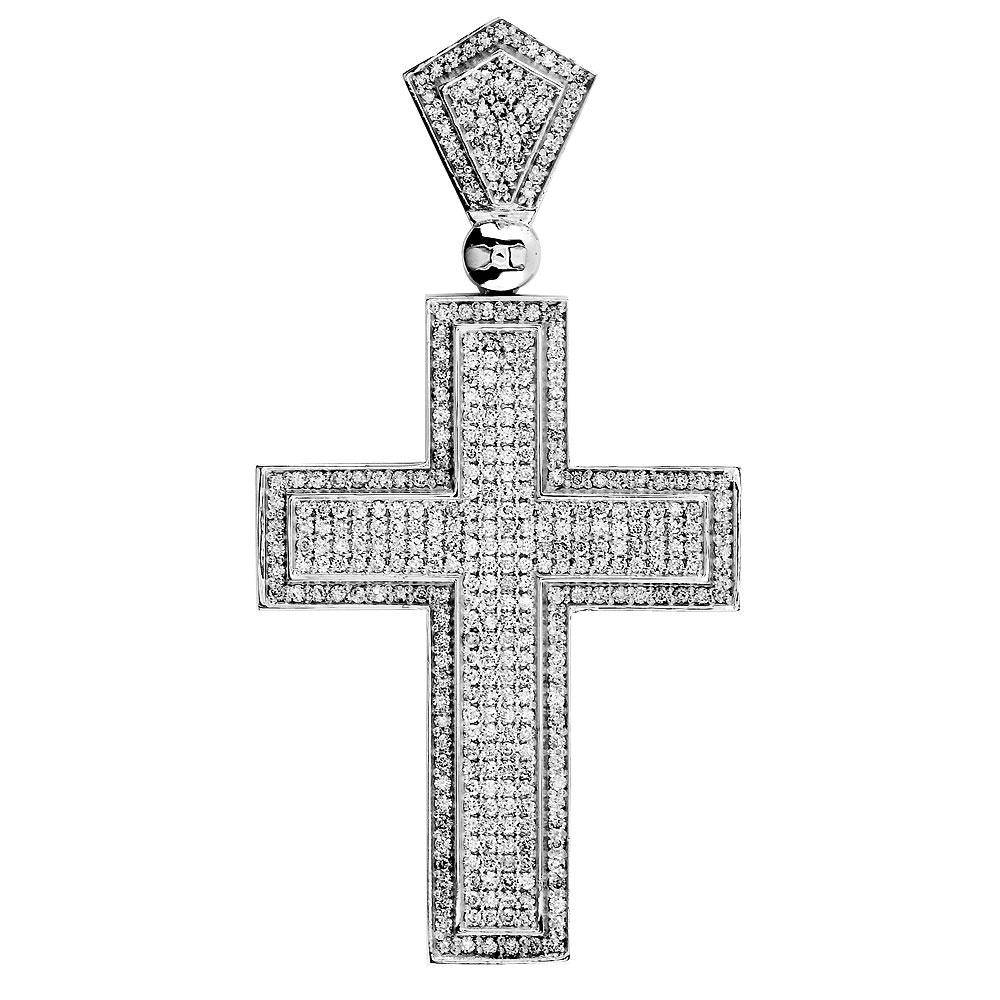 Huge Designer Diamond Cross Pendant, 4.12CT in 14K White Gold