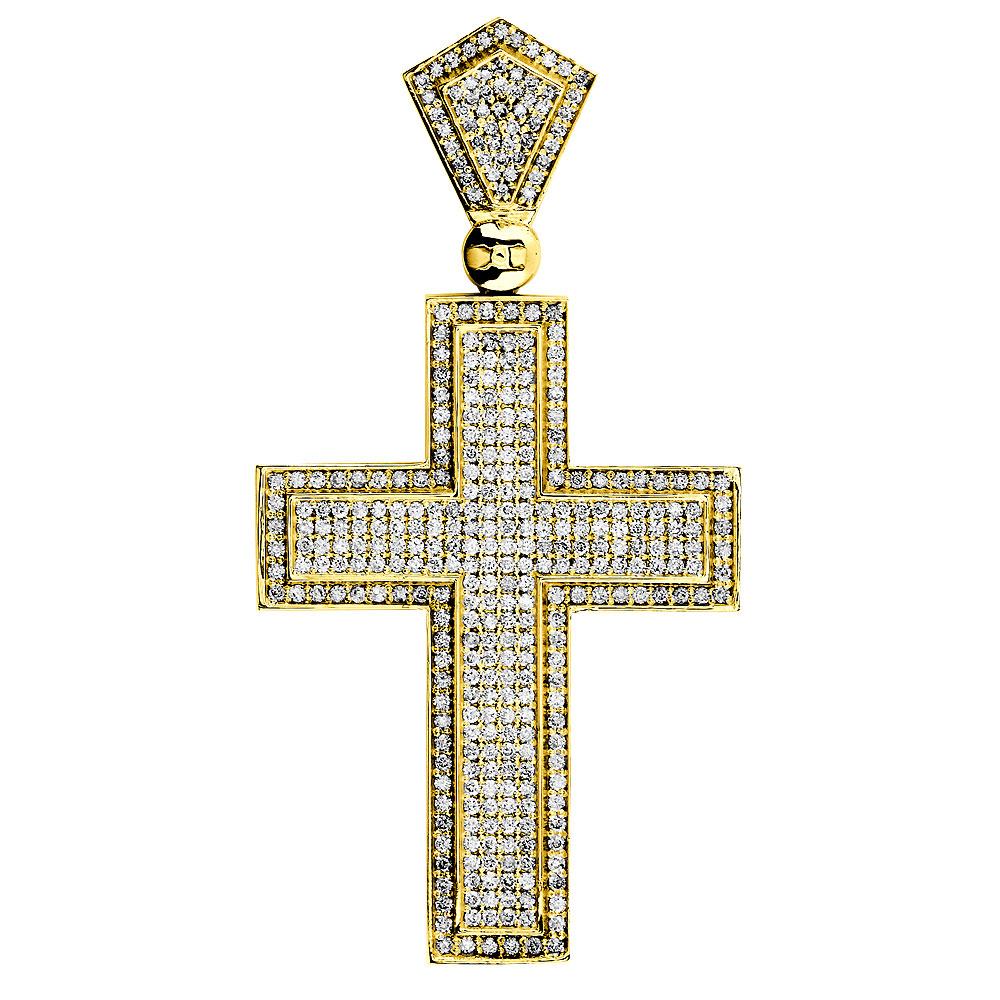 Huge Designer Diamond Cross Pendant, 4.12CT in 14K Yellow Gold