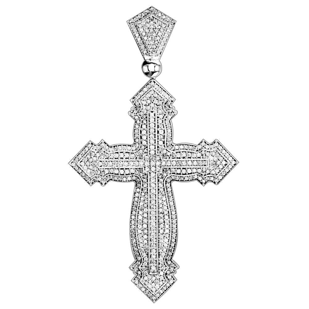 Huge Designer Diamond Cross Pendant, 4.89CT in 14K White Gold