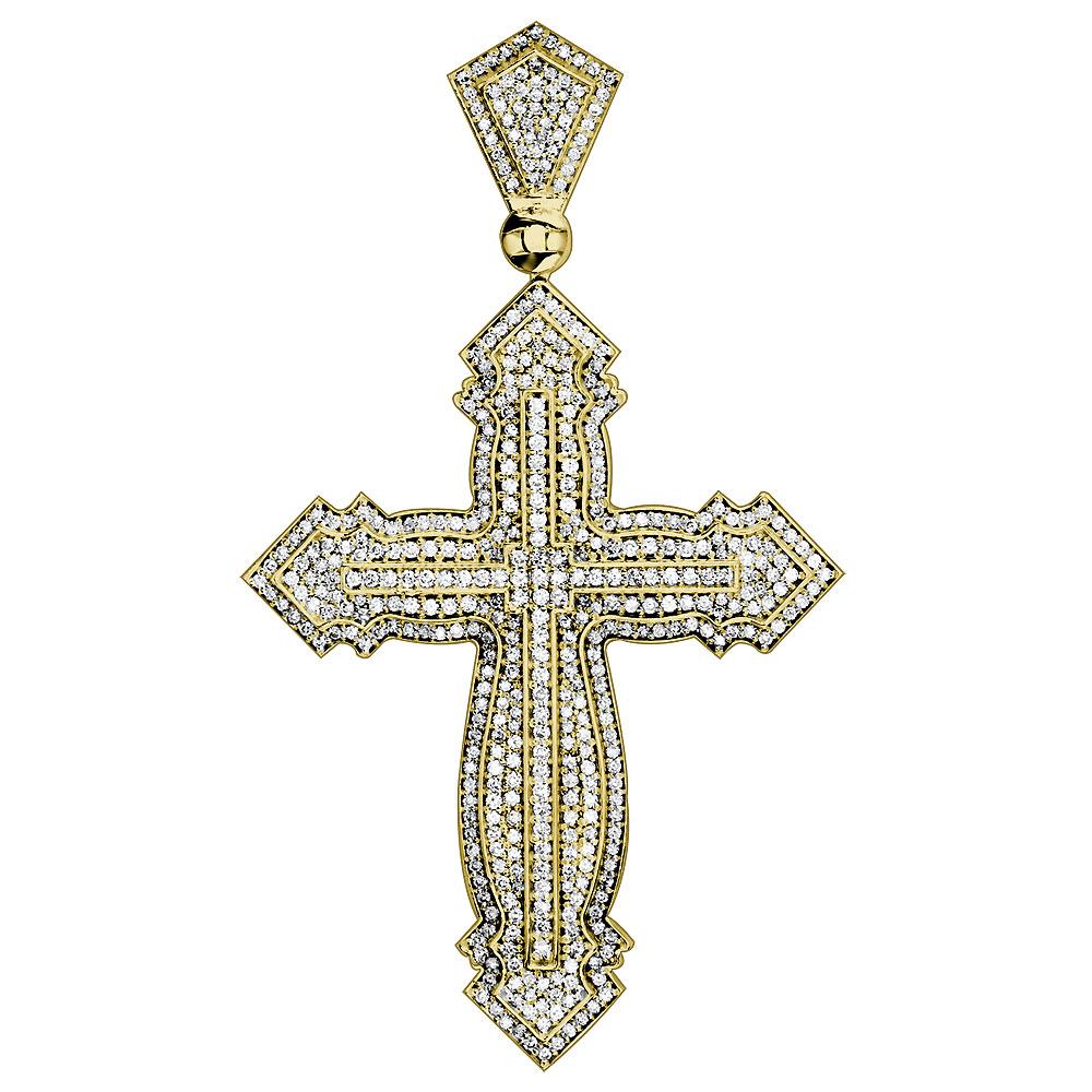 Huge Designer Diamond Cross Pendant, 4.89CT in 14K Yellow Gold