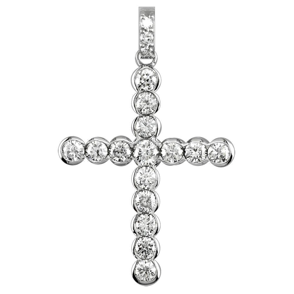 Diamond Cross Pendant with Bezel Settings, 2.07CT in 14K White Gold
