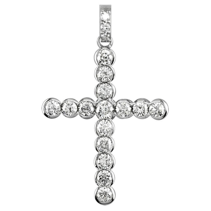 Diamond Cross Pendant with Bezel Settings, 2.07CT in 14K White Gold