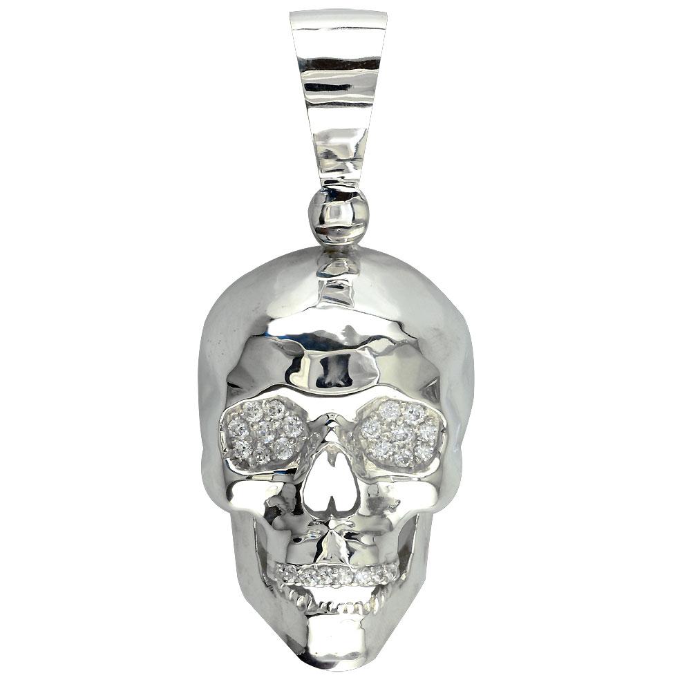 Large Skull Pendant with Cubic Zirconia in Sterling Silver
