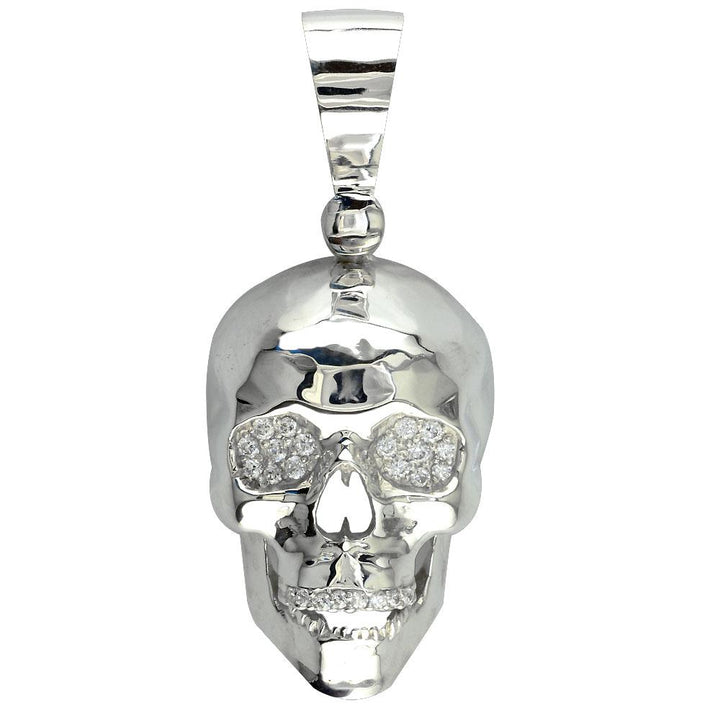 Large Skull Pendant with Cubic Zirconia in Sterling Silver