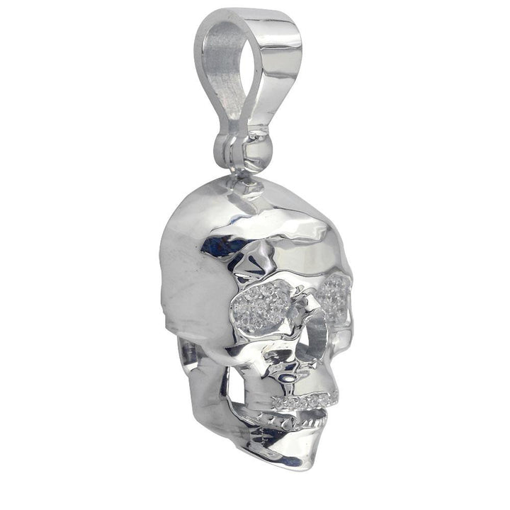 Large Skull Pendant with Cubic Zirconia in Sterling Silver