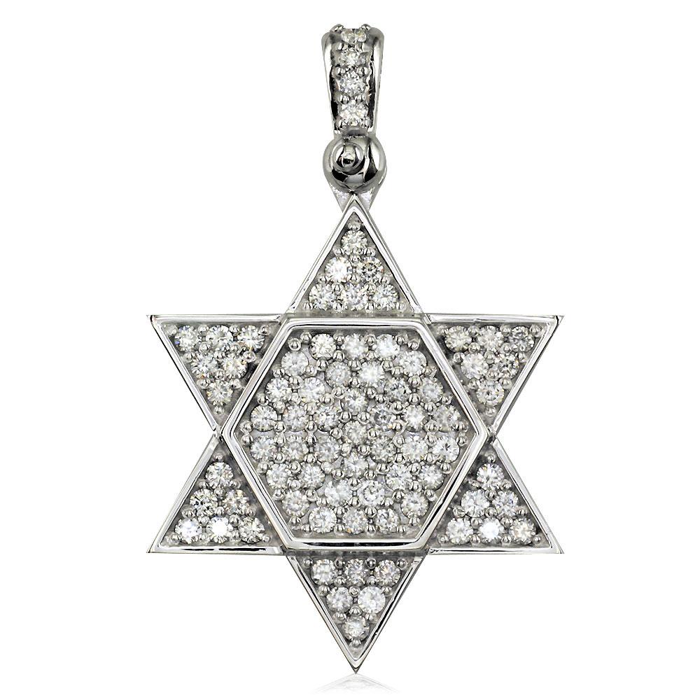 Large Diamond Star of David, Jewish Star Pendant, 2.05CT in 14K White Gold