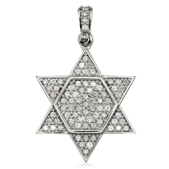 Large Diamond Star of David, Jewish Star Pendant, 2.05CT in 14K White Gold