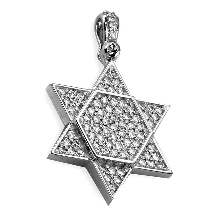 Large Diamond Star of David, Jewish Star Pendant, 2.05CT in 14K White Gold