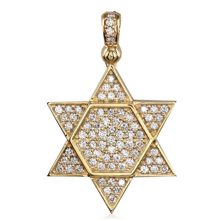 Large Diamond Star of David, Jewish Star Pendant, 2.05CT in 14K Yellow Gold