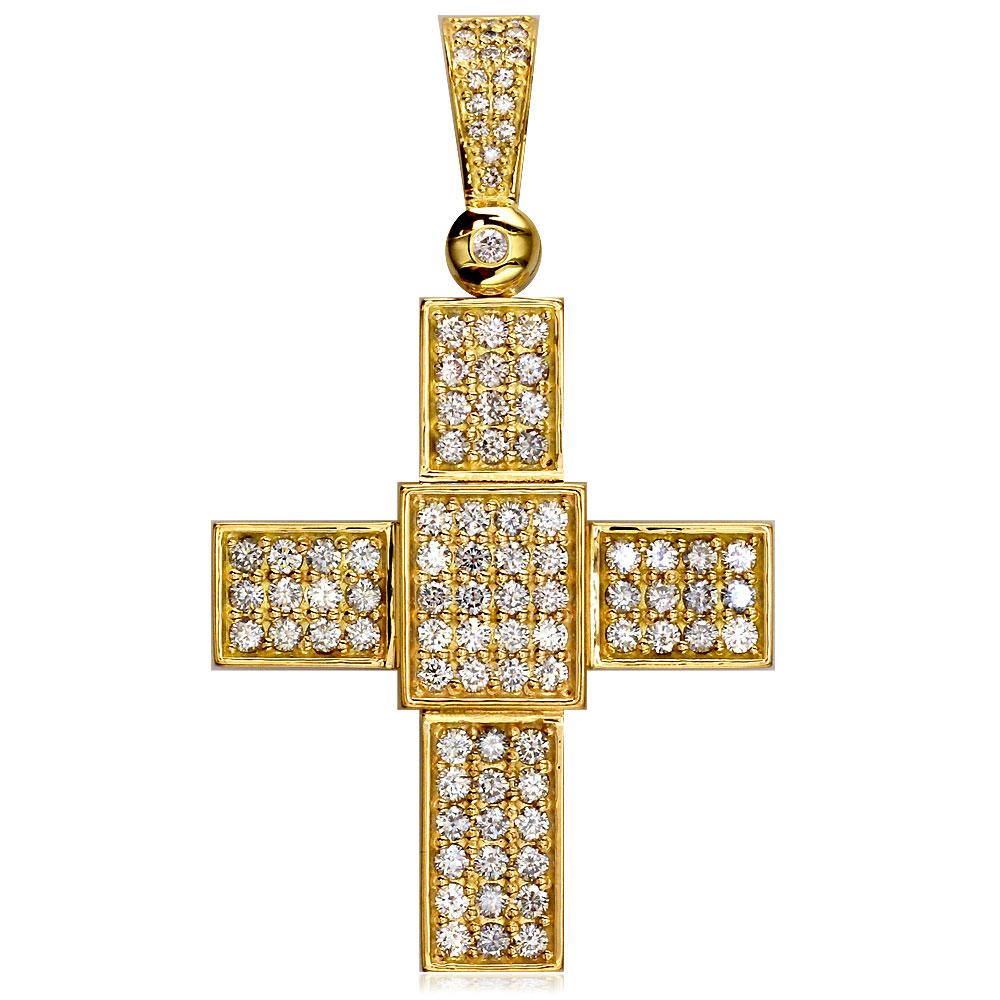 Large Diamond Cross Pendant, 2.75CT in 14K Yellow Gold
