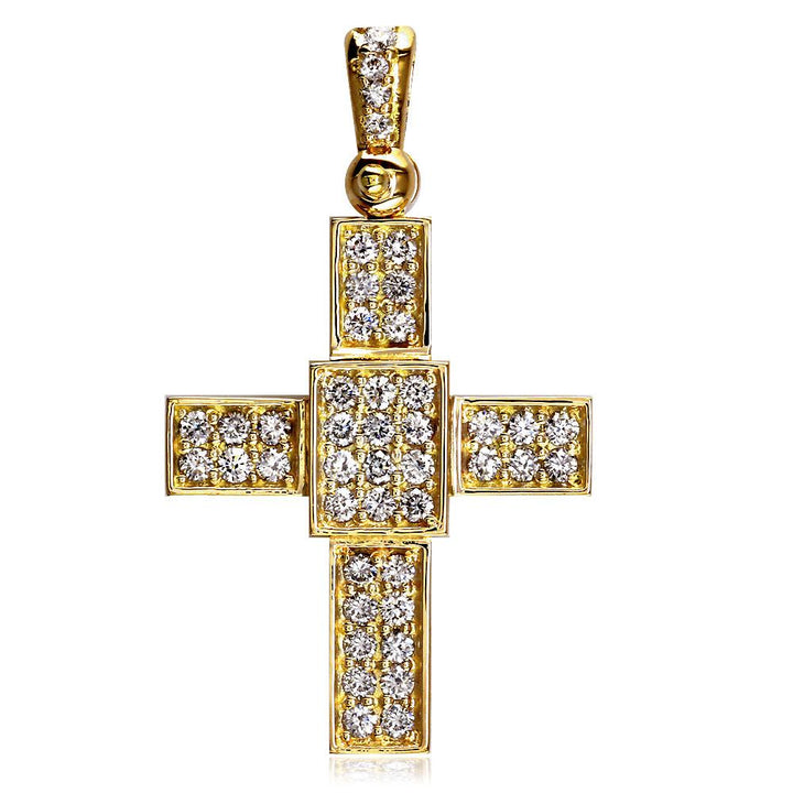 Smaller Size Diamond Cross Pendant, 1.65CT in 14K Yellow Gold