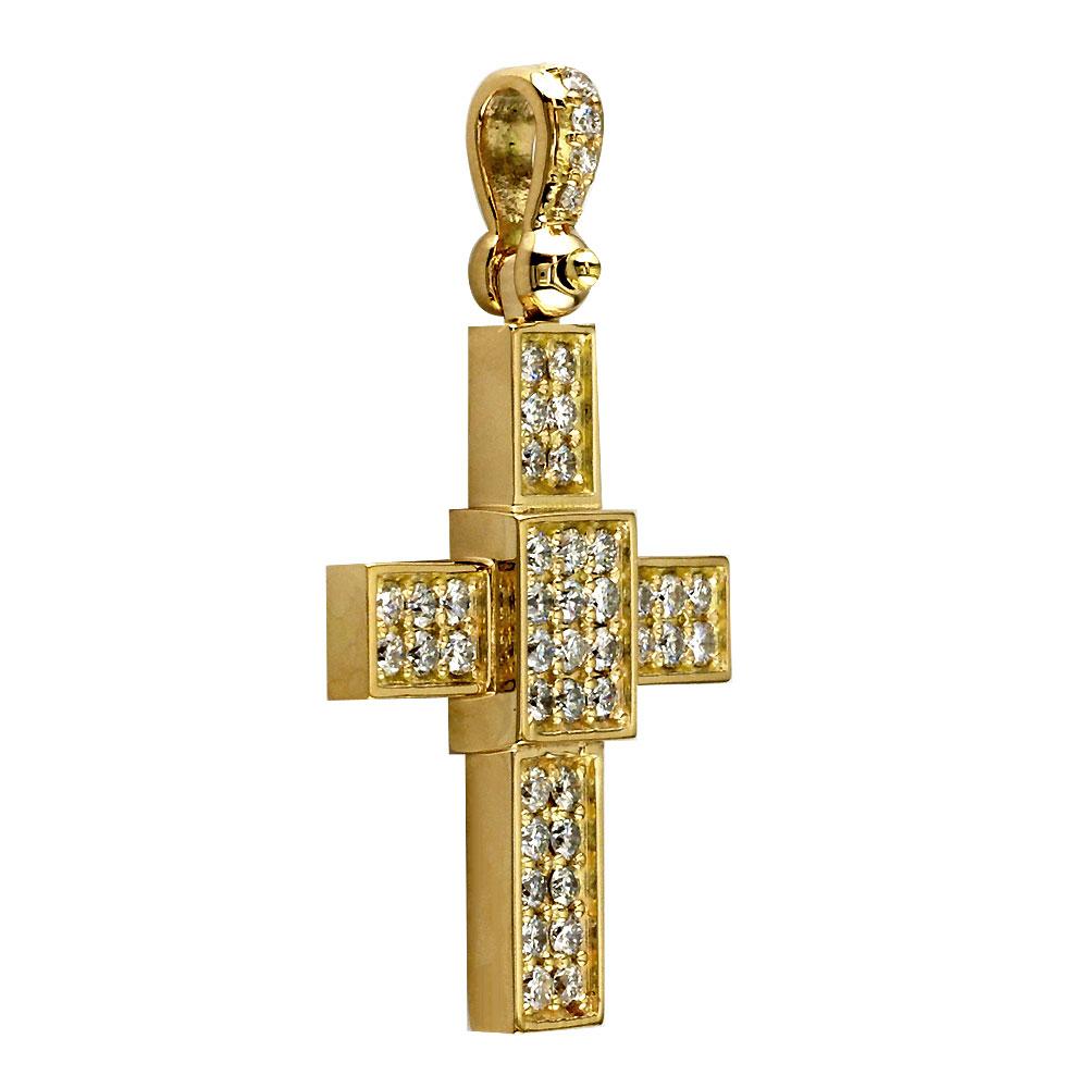 Smaller Size Diamond Cross Pendant, 1.65CT in 14K Yellow Gold