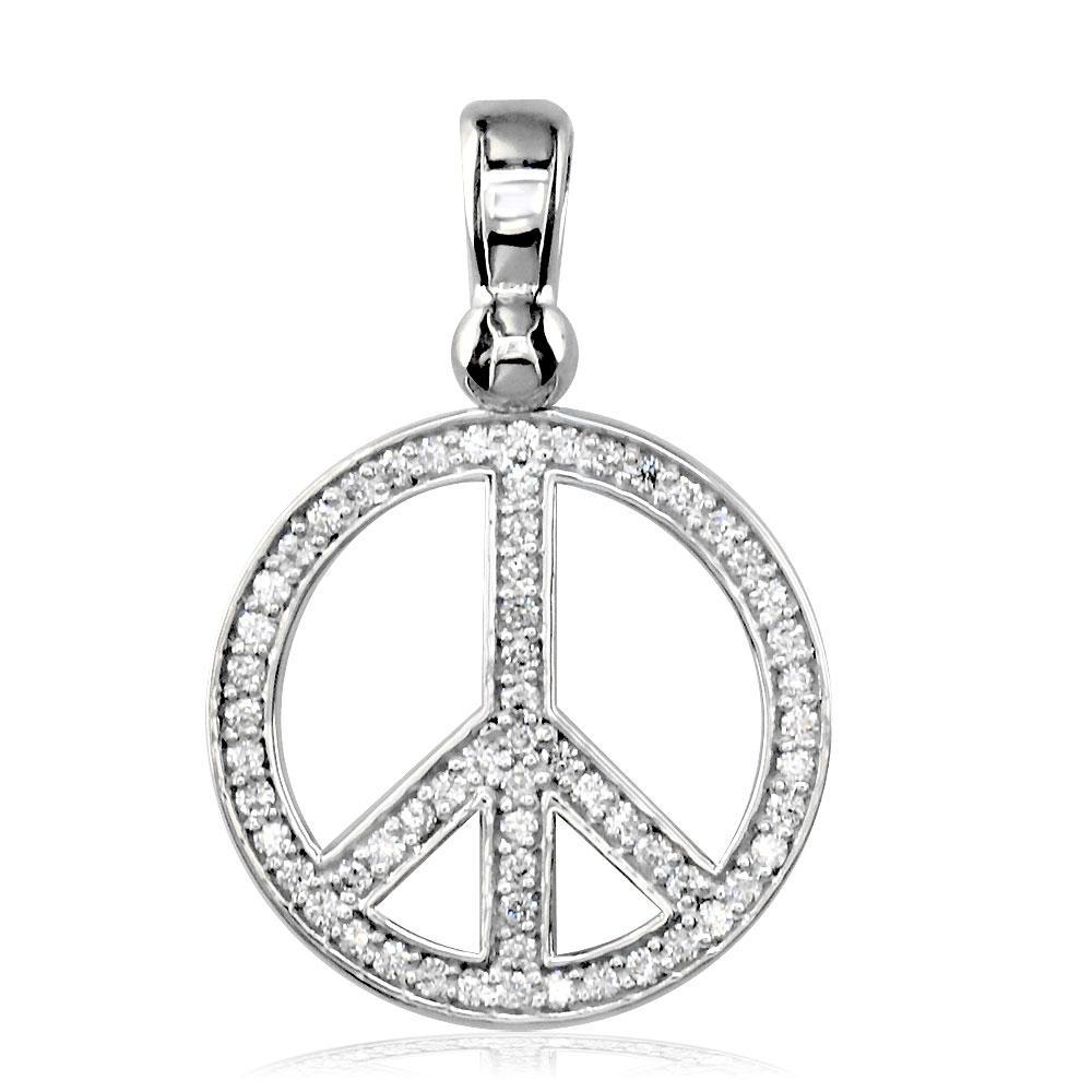 Medium Diamond Peace Sign Charm, 0.50CT, 3/4 Inch in 14K White Gold