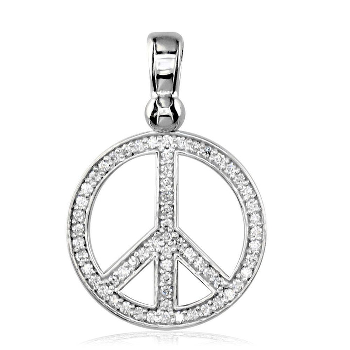 Medium Diamond Peace Sign Charm, 0.50CT, 3/4 Inch in 14K White Gold