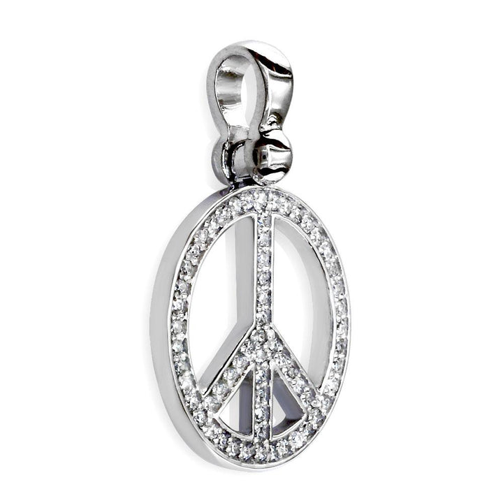 Medium Diamond Peace Sign Charm, 0.50CT, 3/4 Inch in 14K White Gold