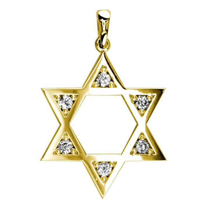 Open Diamond Star of David, Jewish Star Pendant, 0.30CT in 14K Yellow Gold