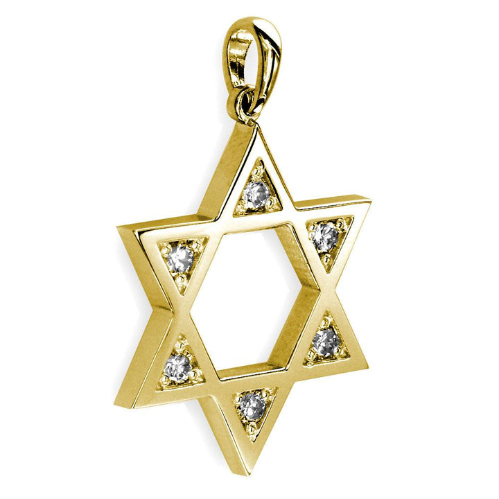 Open Diamond Star of David, Jewish Star Pendant, 0.30CT in 14K Yellow Gold
