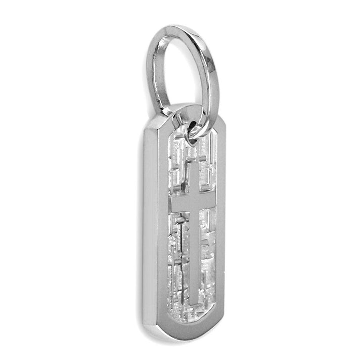 Smaller Size Cross Dog Tag Pendant with Crosses Background in 14K White Gold