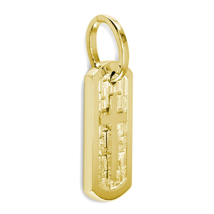 Smaller Size Cross Dog Tag Pendant with Crosses Background in 14K Yellow Gold