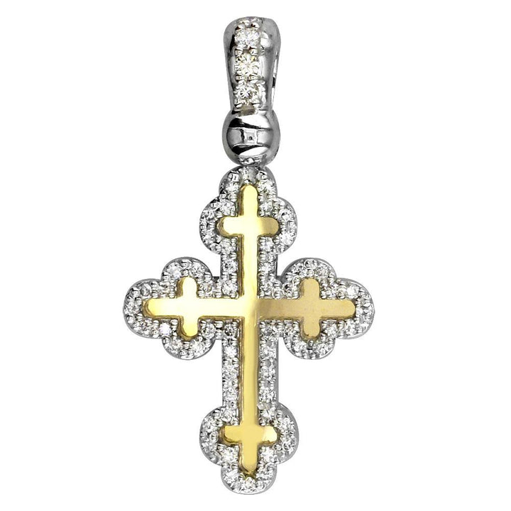 Layered Diamond Cross Pendant, 0.30CT in 14K White and Yellow Gold