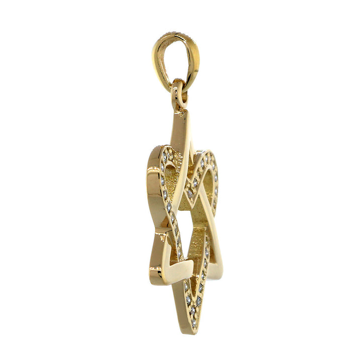 Open Diamond Heart Star of David, Jewish Star Pendant, 0.25CT in 14K Yellow Gold