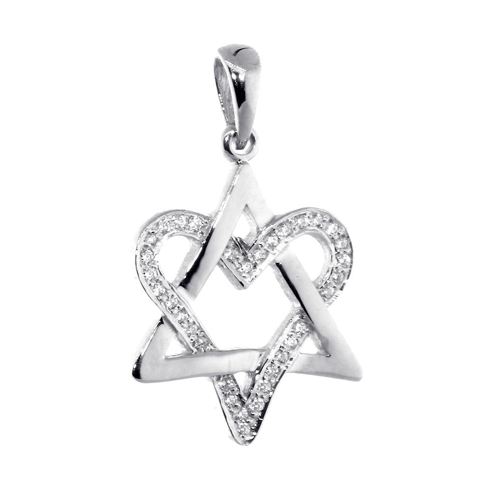 Small Open Diamond Heart Star of David, Jewish Star Pendant, 0.20CT in 14K White Gold