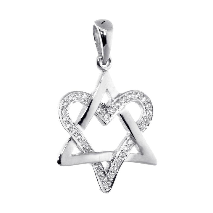 Small Open Diamond Heart Star of David, Jewish Star Pendant, 0.20CT in 14K White Gold