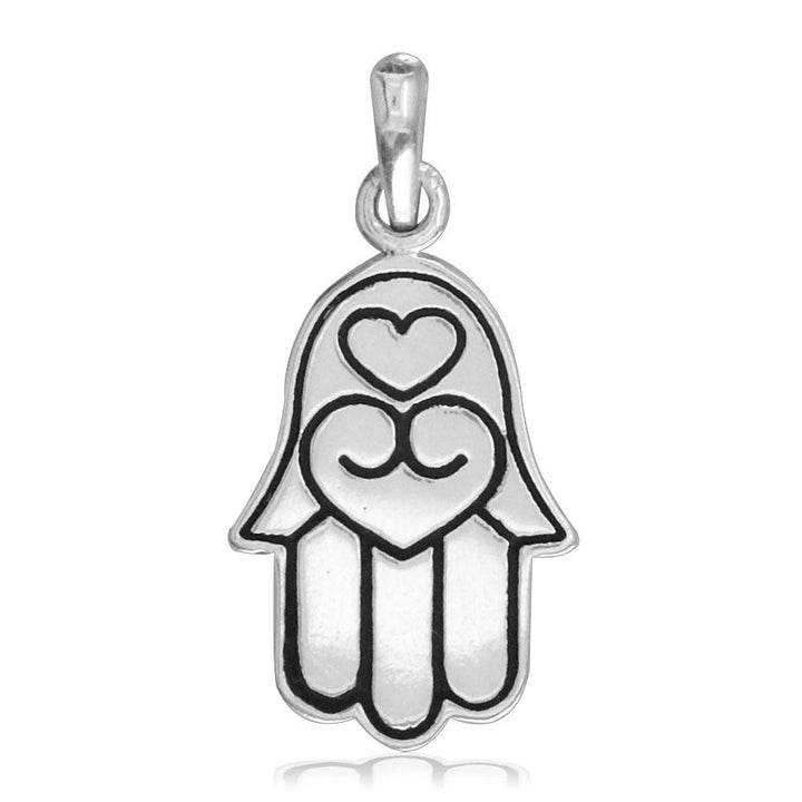 Small Hamsa, Hand of God Charm with Black in Sterling Silver