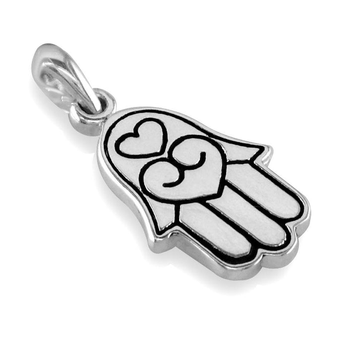 Small Hamsa, Hand of God Charm with Black in Sterling Silver
