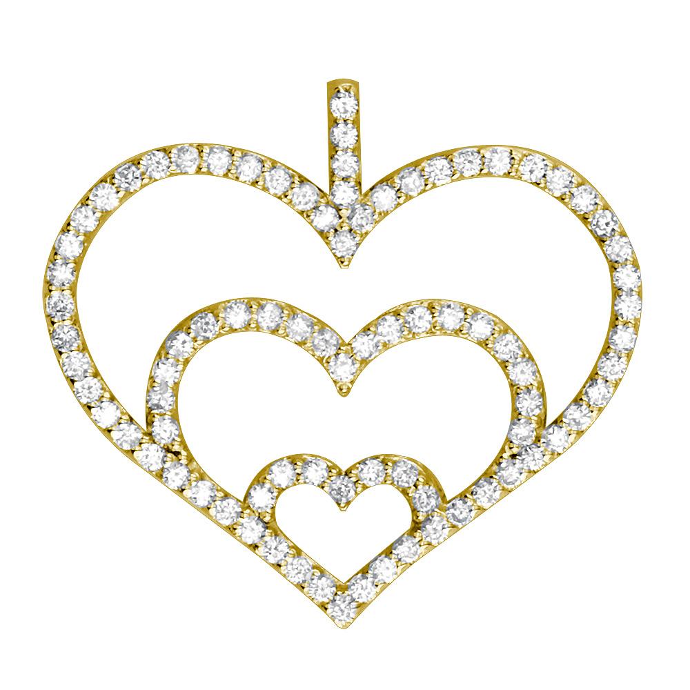 Triple Heart Diamond Pendant, 0.84CT in 14K Yellow Gold