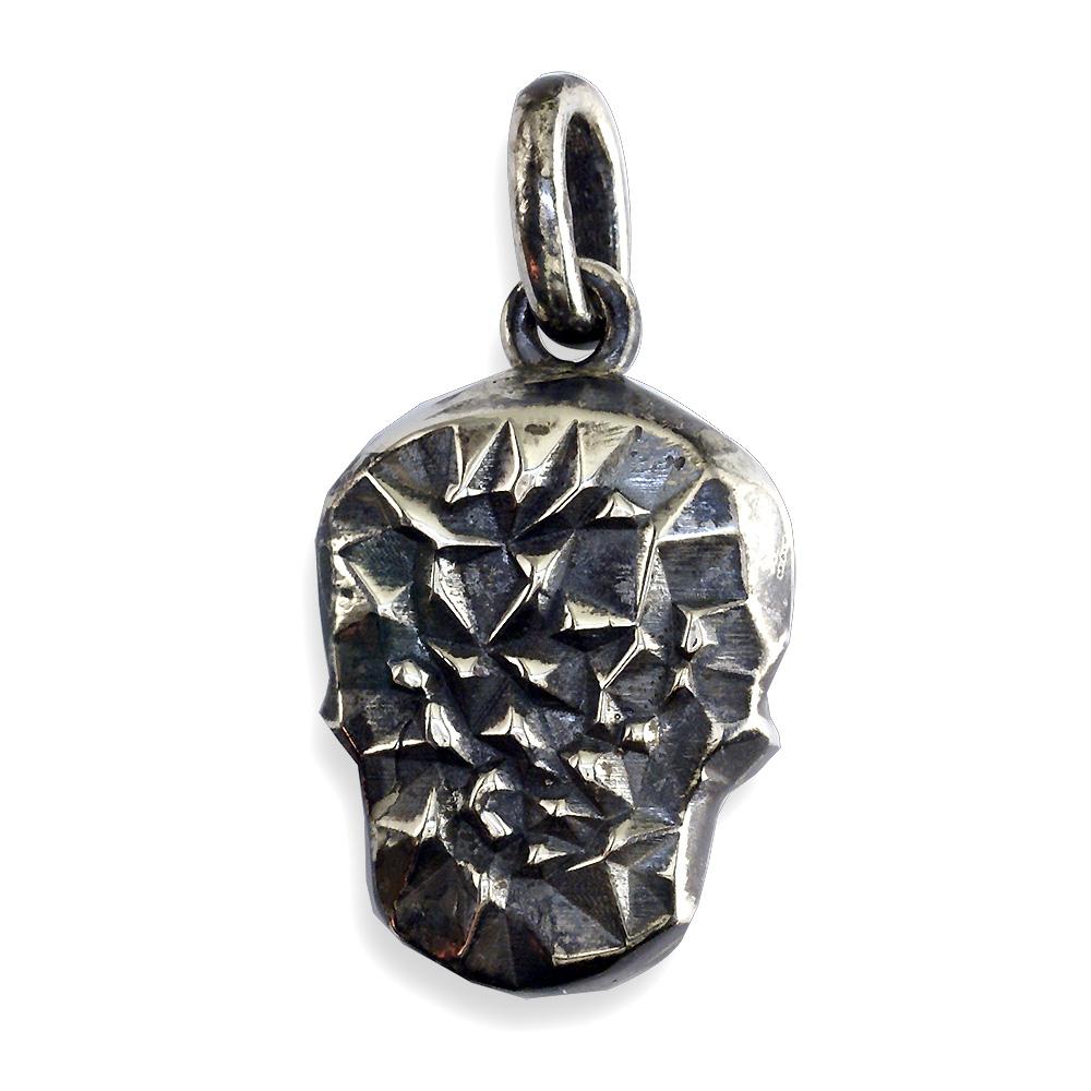 Large Skull Pendant with Black Detail and Red Orange Mozambique Garnets in Sterling Silver