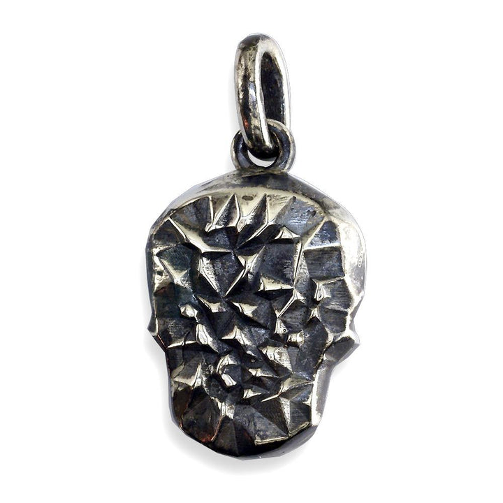Large Skull Pendant with Black Detail and Red Orange Mozambique Garnets in Sterling Silver