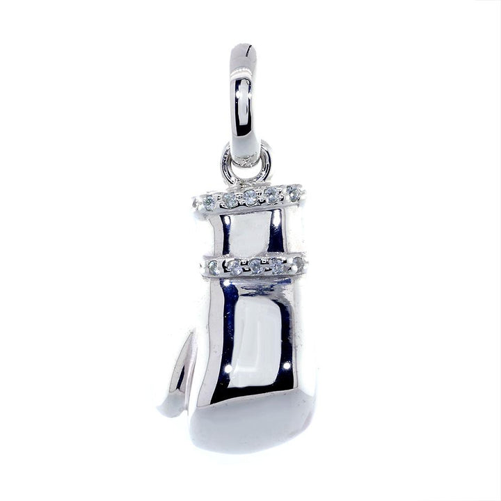 Left Handed Boxing Glove Pendant with Cubic Zirconias, 1 Inch in Sterling Silver