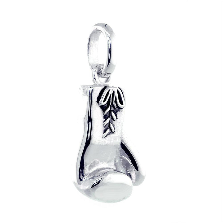 Left Handed Boxing Glove Pendant with Cubic Zirconias, 1 Inch in Sterling Silver