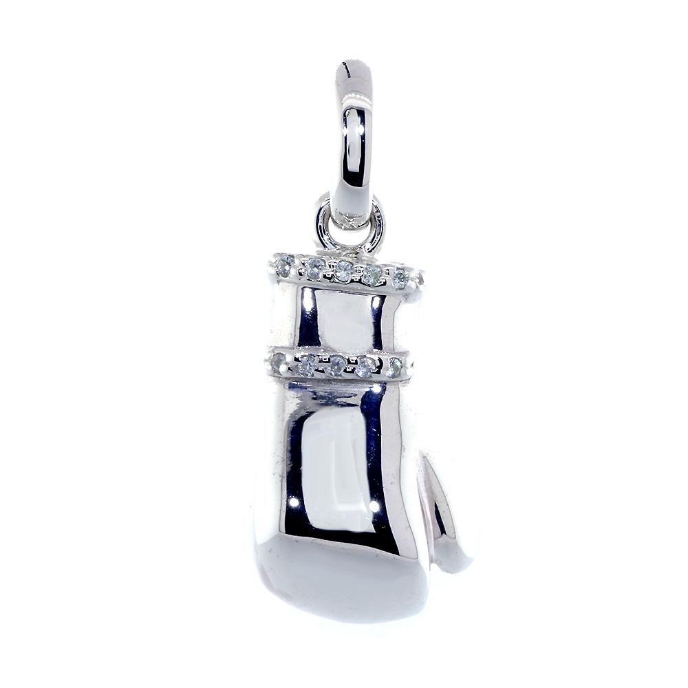 Right Handed Boxing Glove Pendant with Cubic Zirconias, 1 Inch in Sterling Silver