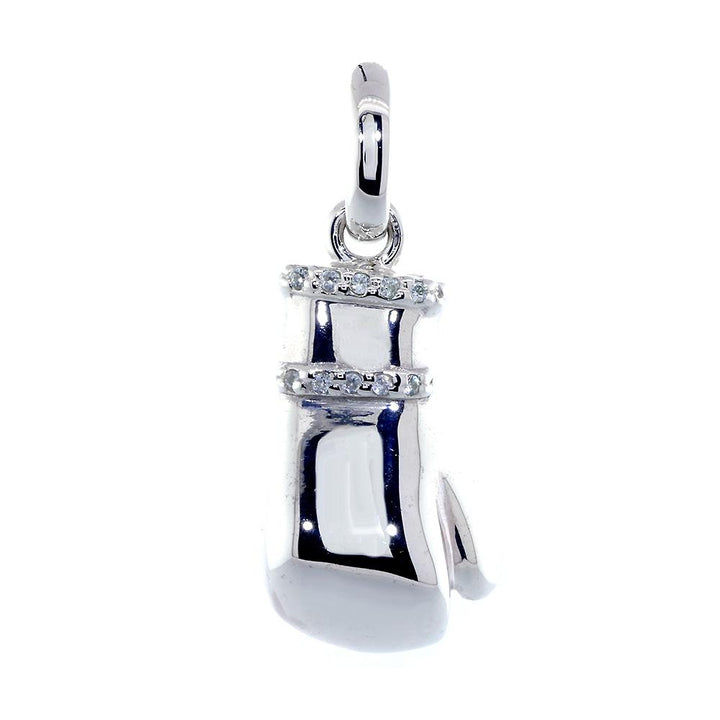 Right Handed Boxing Glove Pendant with Cubic Zirconias, 1 Inch in Sterling Silver
