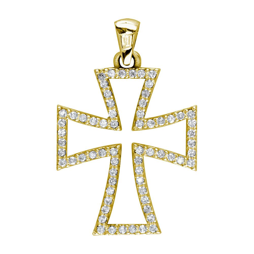 Open Diamond Cross Pendant, 0.50CT in 14K Yellow Gold