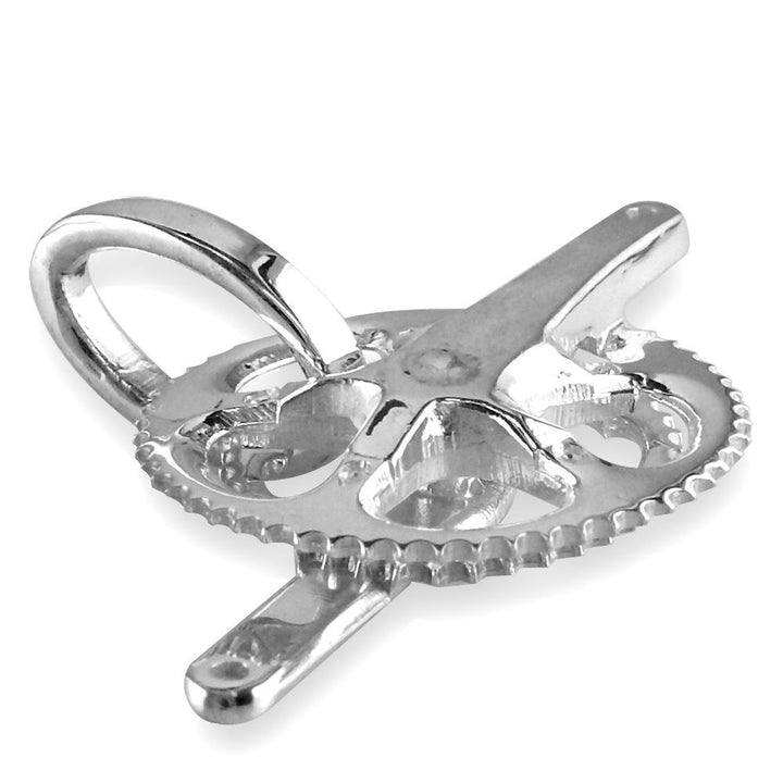 Large Bicycle Crank Pendant, Bike Sprocket Wheel in 14K White Gold