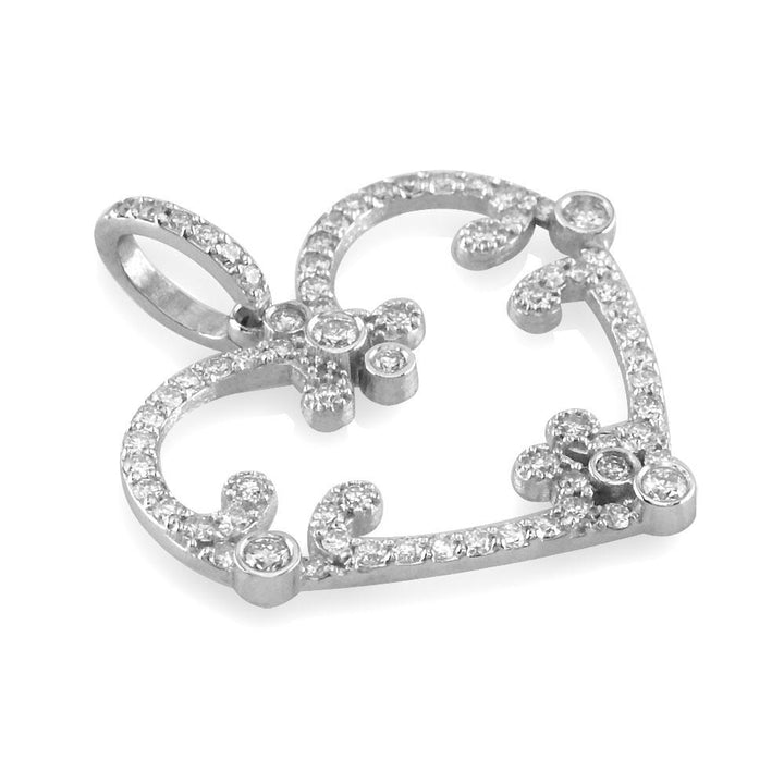 Vintage Style Open Diamond Heart Pendant, 1.08CT in 14K White Gold