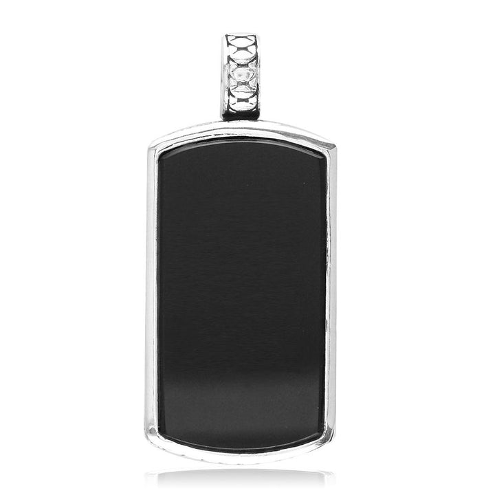 Reversible Black Onyx and Python Reptile Texture Dog Tag Pendant in Sterling Silver