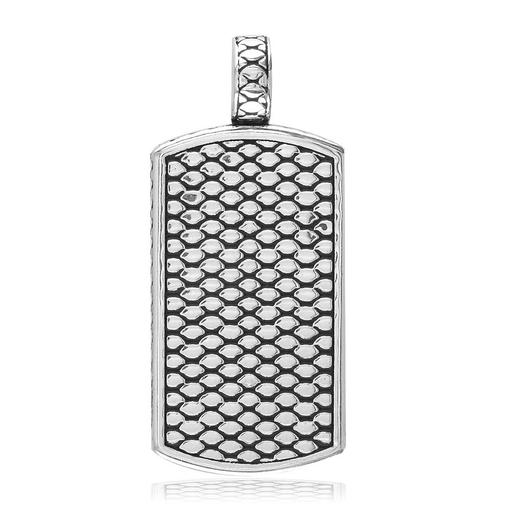 Reversible Black Onyx and Python Reptile Texture Dog Tag Pendant in Sterling Silver
