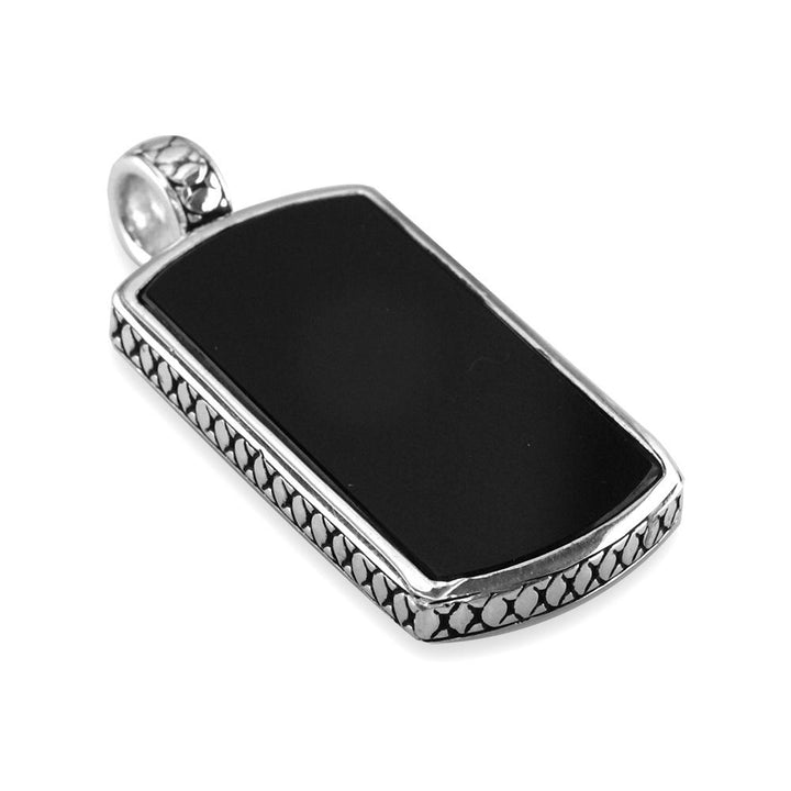 Reversible Black Onyx and Python Reptile Texture Dog Tag Pendant in Sterling Silver