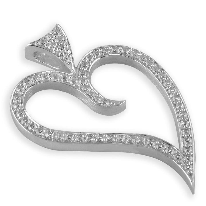 Large Heart Pendant with Cubic Zirconias in Sterling Silver