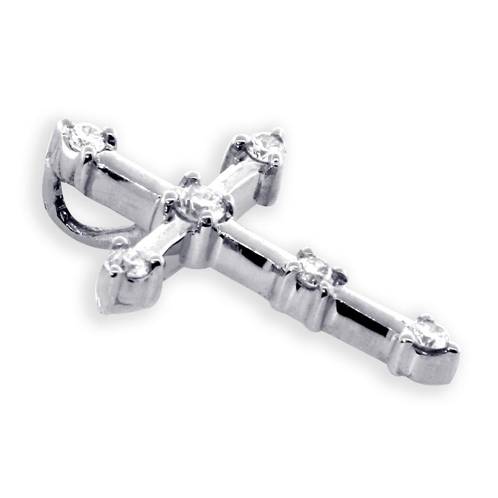 Diamond Cross with Gold Bars, 0.15CT in 14K White Gold