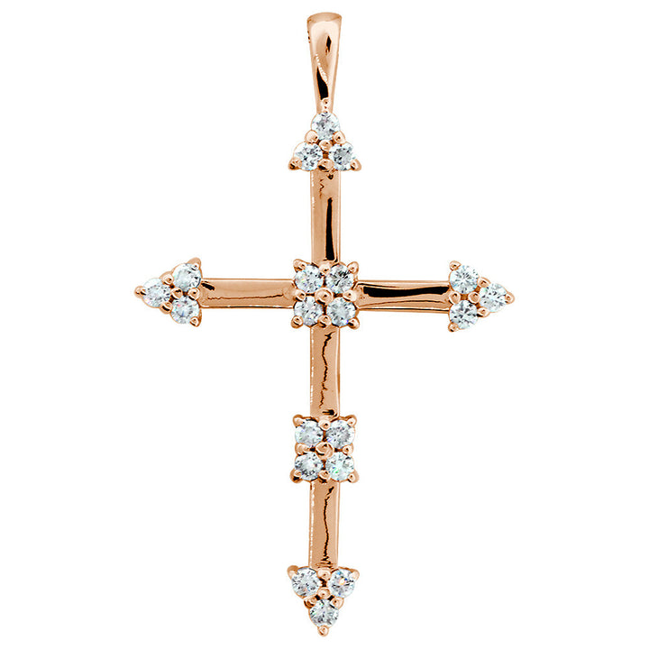 14K Rose Gold and Diamond Cross Pendant Charm
