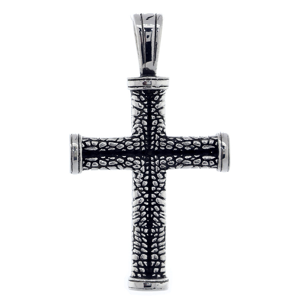 Solid Exotic Texture Cross Pendant in Sterling Silver