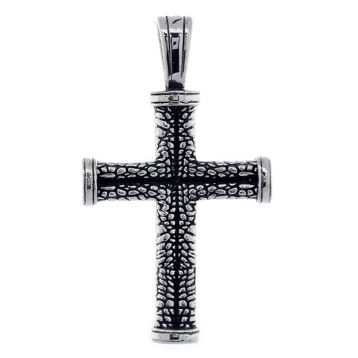 Solid Exotic Texture Cross Pendant in Sterling Silver