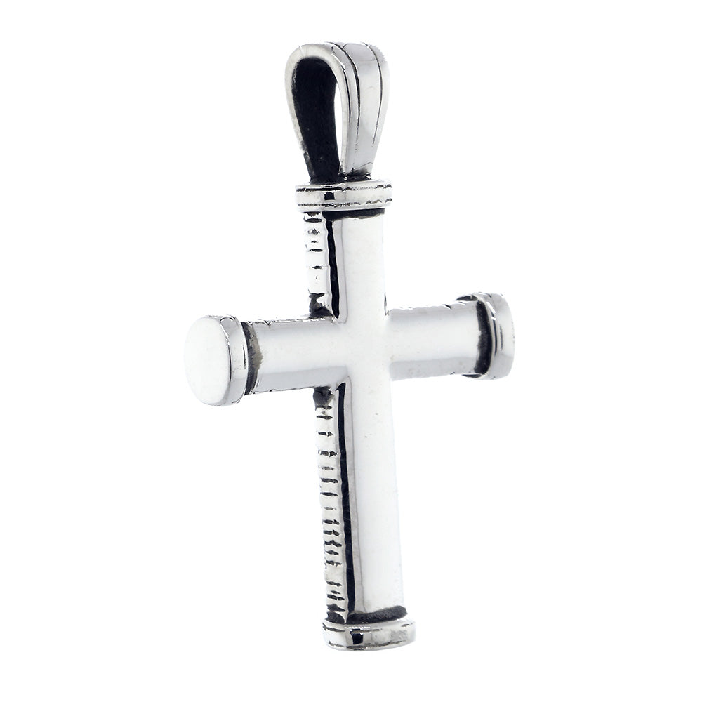Solid Exotic Texture Cross Pendant in Sterling Silver
