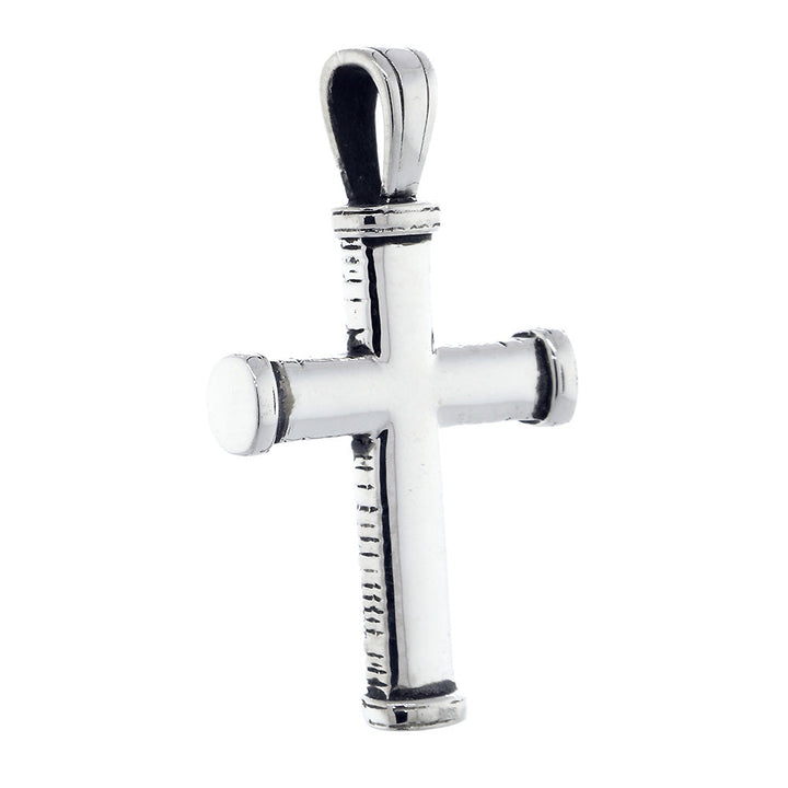 Solid Exotic Texture Cross Pendant in Sterling Silver